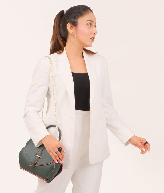 Army green top-handle hexagon bag